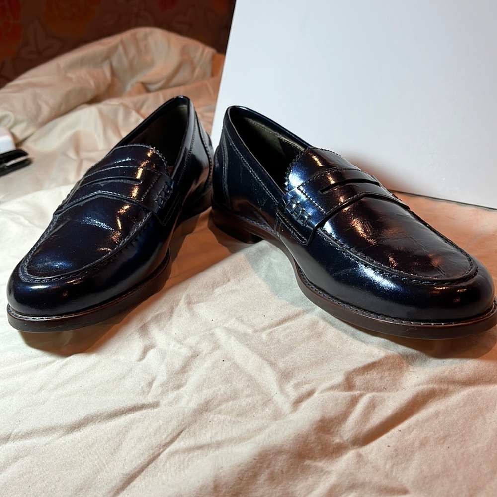J&M navy leather loafers